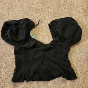 Roxy Life Mirage Woven Puff Sleeve Top in Black